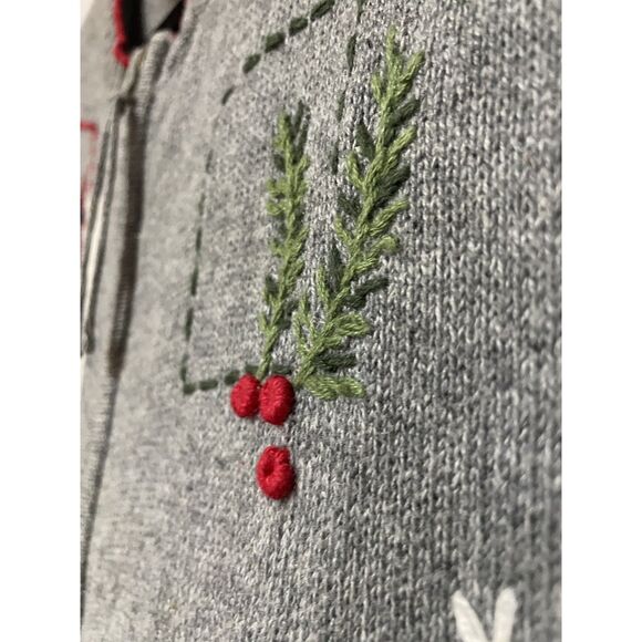 Vintage Southern Lady Christmas Knit Cardigan Sweater Gray Zip Front Large - Picture 5 of 11